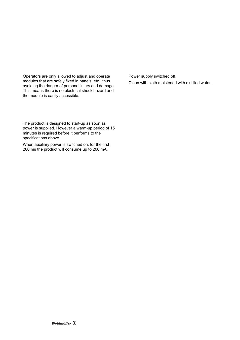 Operation, 1 normal operation, 2 warm-up | 3 cleaning, Normal operation, Warm-up, Cleaning | Weidmuller ACT20X User Manual | Page 20 / 182