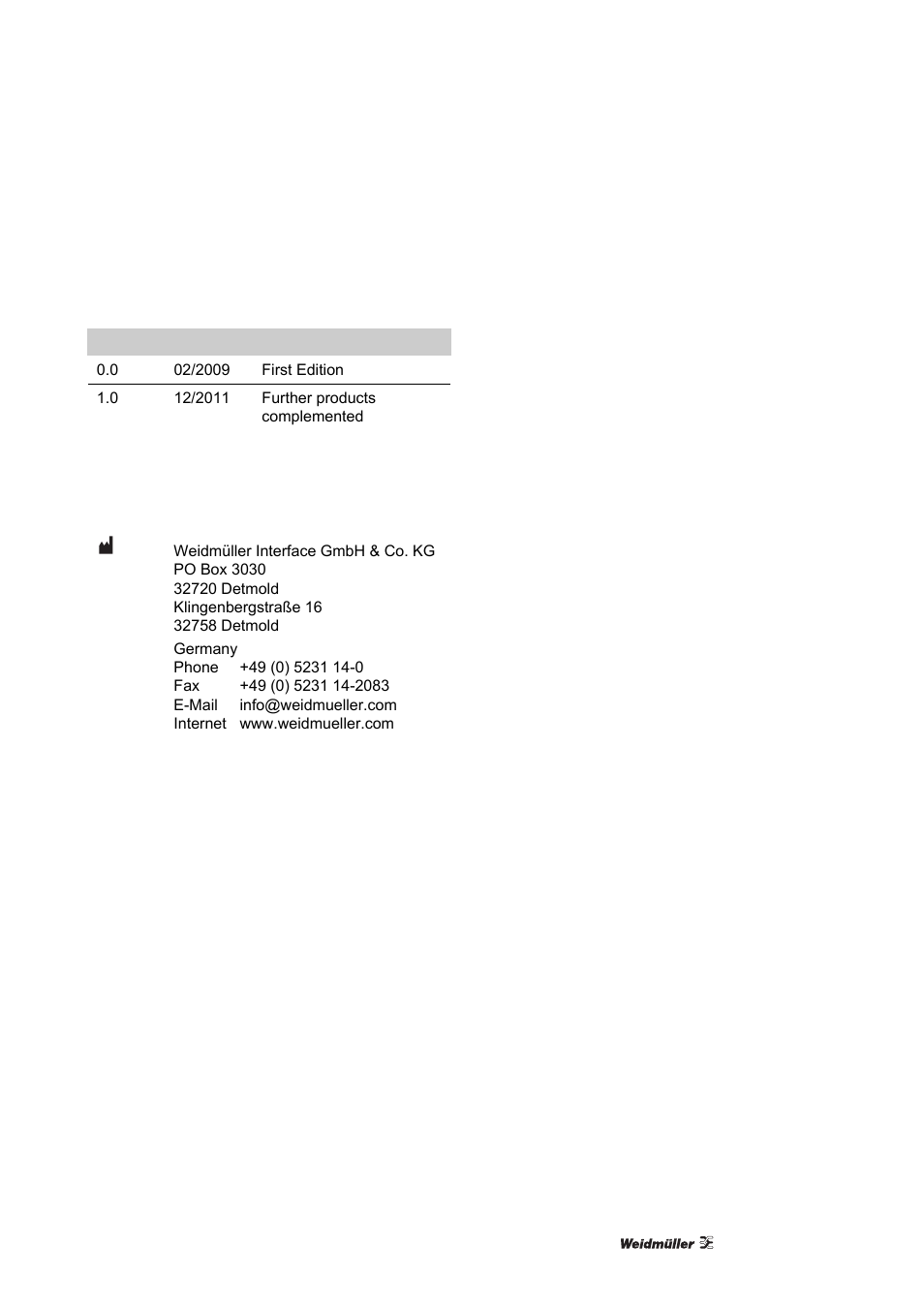 Revision history, Contact address | Weidmuller ACT20X User Manual | Page 3 / 182