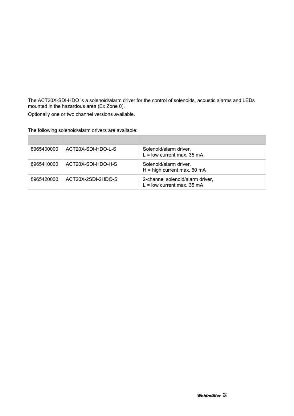 3 act20x-sdi-hdo (solenoid/alarm driver), 1 description, Act20x-sdi-hdo (solenoid/alarm driver) | Description | Weidmuller ACT20X User Manual | Page 37 / 182