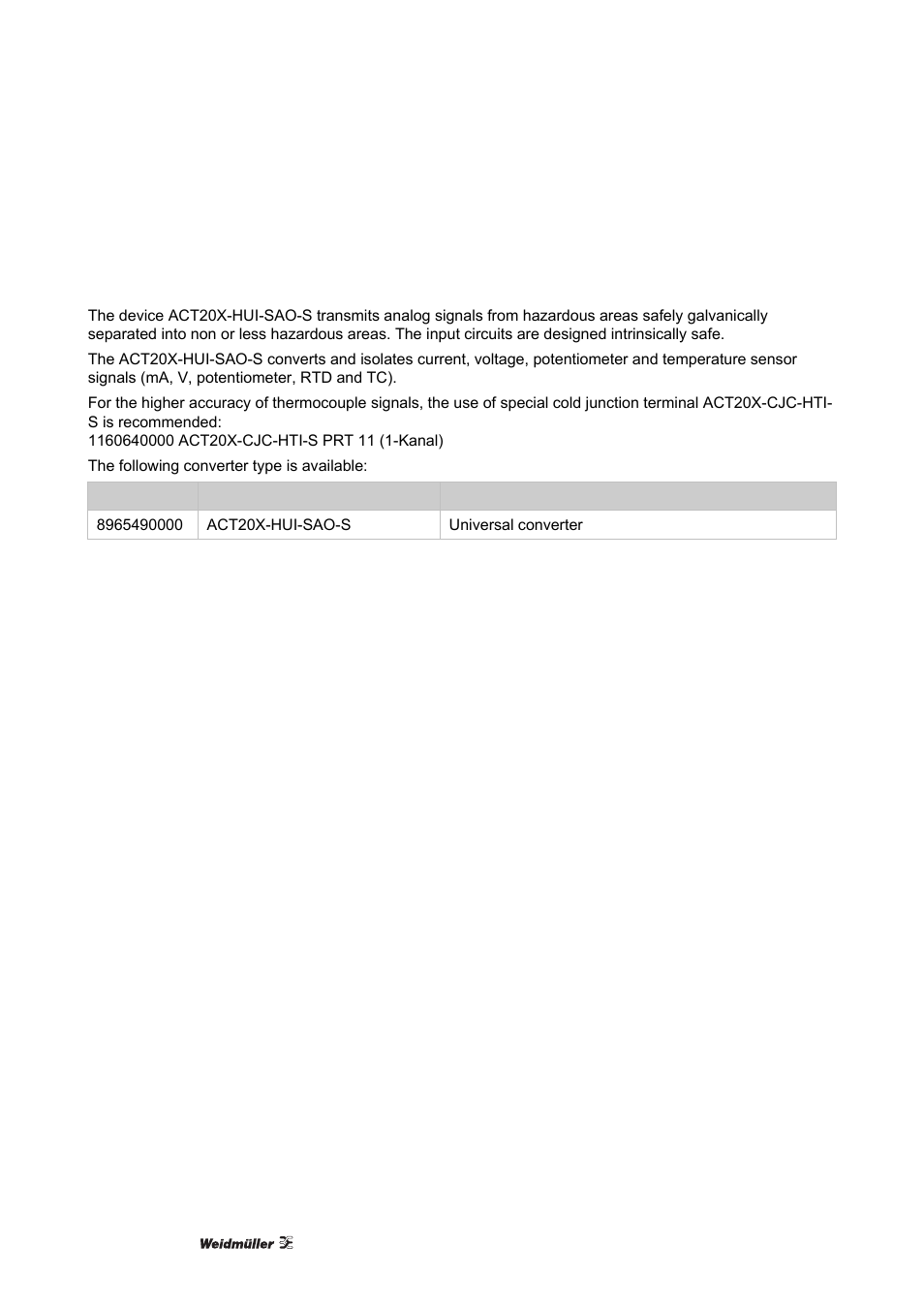 4 act20x-hui-sao (universal converter), 1 description, Act20x-hui-sao (universal converter) | Description | Weidmuller ACT20X User Manual | Page 44 / 182