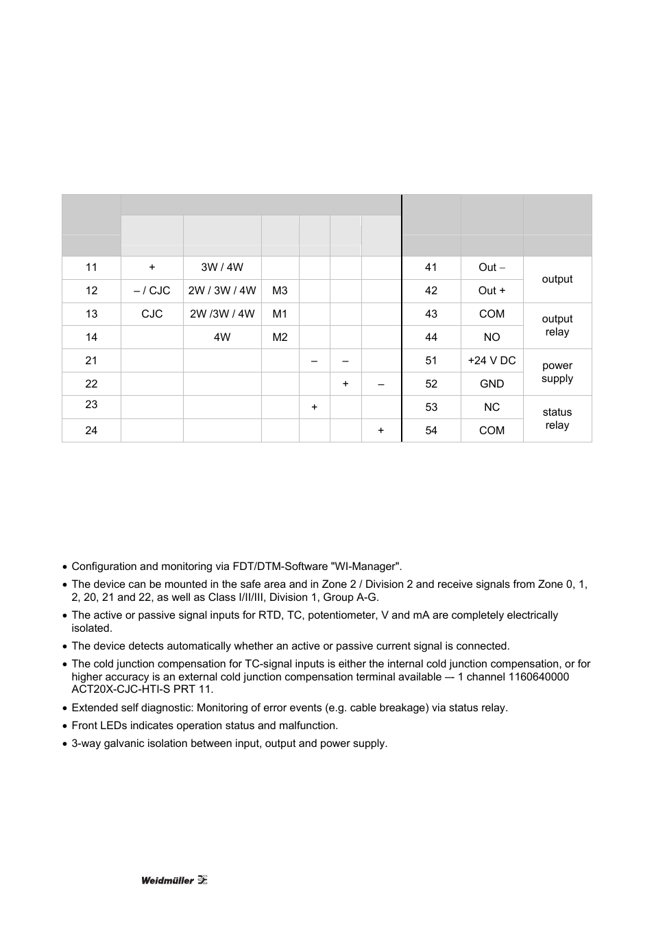 3 electrical connections, 4 specifications, Features | Electrical connections, Specifications | Weidmuller ACT20X User Manual | Page 46 / 182