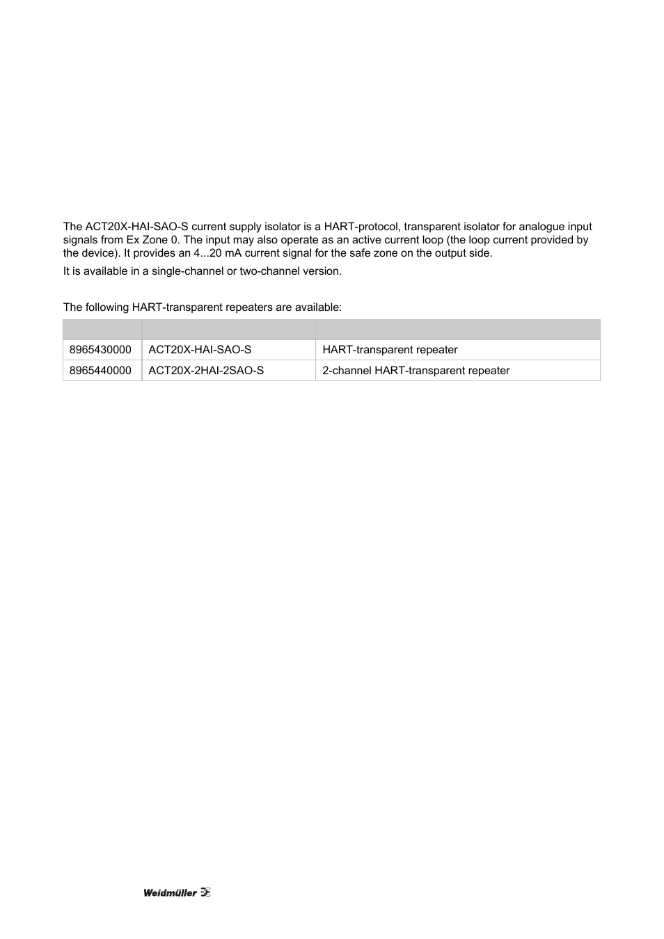 5 act20x-hai-sao (hart-transparent repeater), 1 description, Act20x-hai-sao (hart-transparent repeater) | Description | Weidmuller ACT20X User Manual | Page 54 / 182