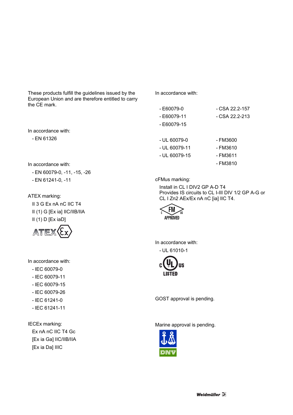 Approvals, 1 ce, 2 emc | 3 atex, 4 iecex, 5 cfmus, Canada, 6 ul, 7 gost, 8 dnv | Weidmuller ACT20X User Manual | Page 7 / 182