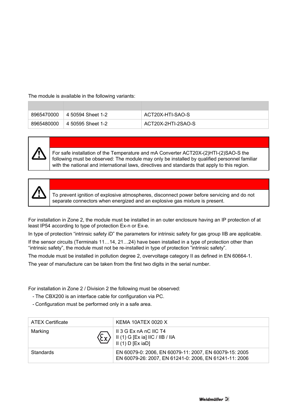 Atex installation drawing | Weidmuller ACT20X User Manual | Page 81 / 182