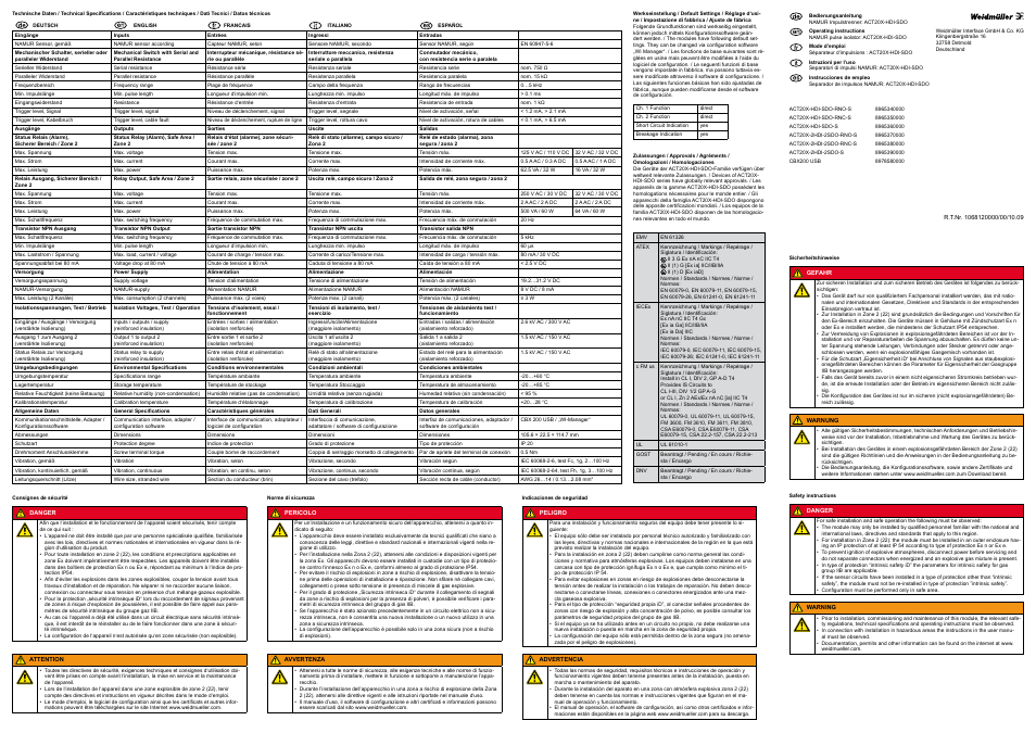 Weidmuller ACT20X-HDI-SDO: NAMUR pulse isolator User Manual | 2 pages