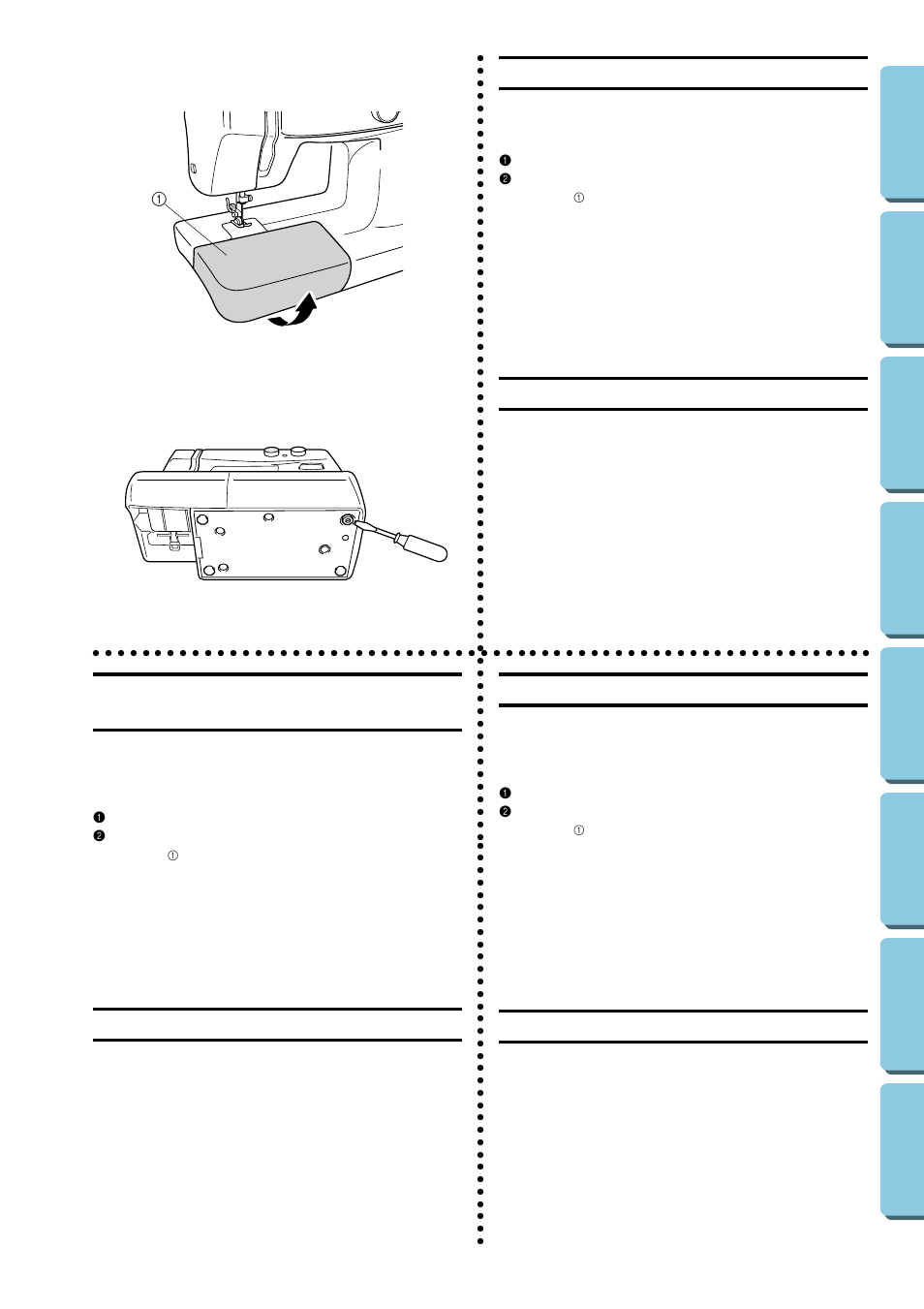 Converting to free-arm style, Steadying the machine, Converting to free-arm style steadying the machine | Conversión en modalidad de brazo libre, Cucitura a braccio libero, Stabilizzazione della macchina, Para estabilizar la máquina | Brother XL-5032 User Manual | Page 17 / 83