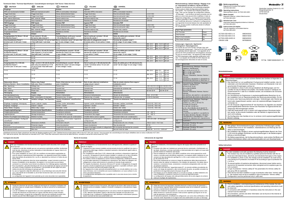 Weidmuller ACT20X-SDI-HDO: Solenoid/Alarm driver User Manual | 2 pages