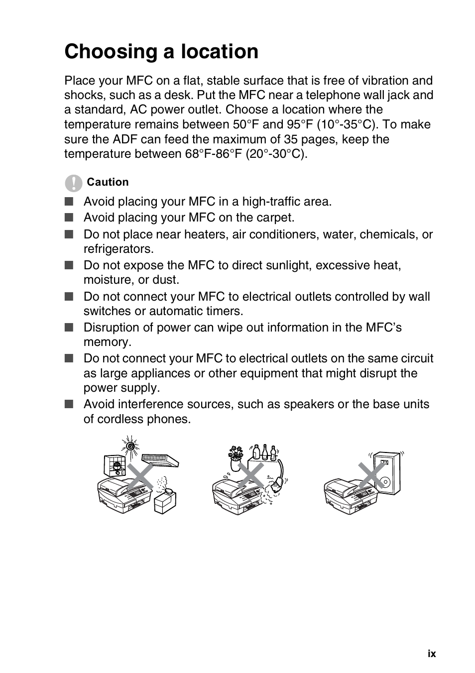 Choosing a location | Brother MFC-5440CN User Manual | Page 11 / 211