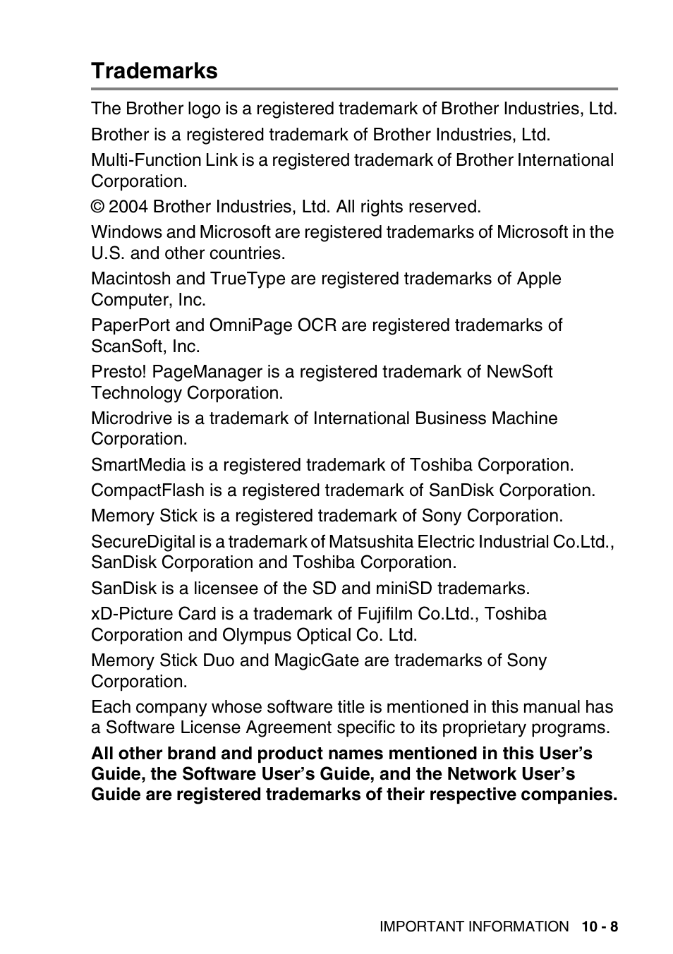 Trademarks, Trademarks -8 | Brother MFC-5440CN User Manual | Page 128 / 211