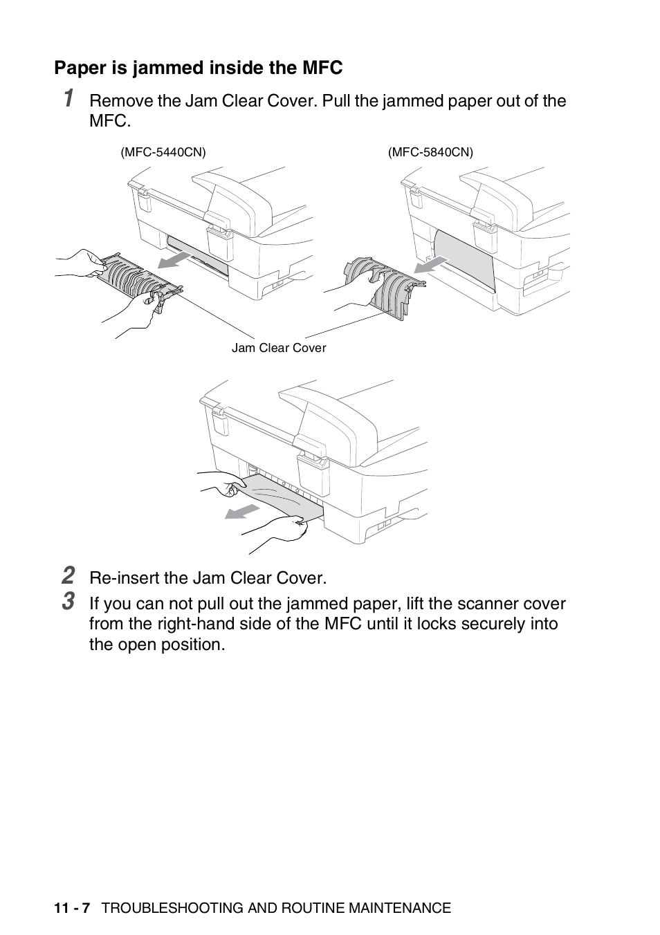 Paper is jammed inside the mfc, Paper is jammed inside the mfc -7 | Brother MFC-5440CN User Manual | Page 135 / 211