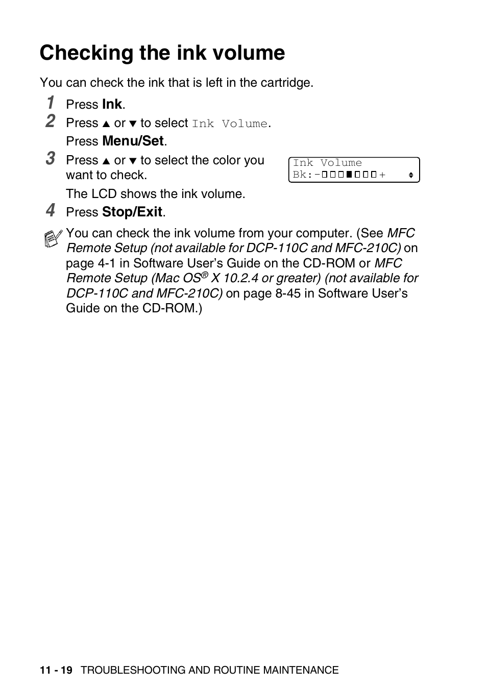 Checking the ink volume, Checking the ink volume -19 | Brother MFC-5440CN User Manual | Page 147 / 211