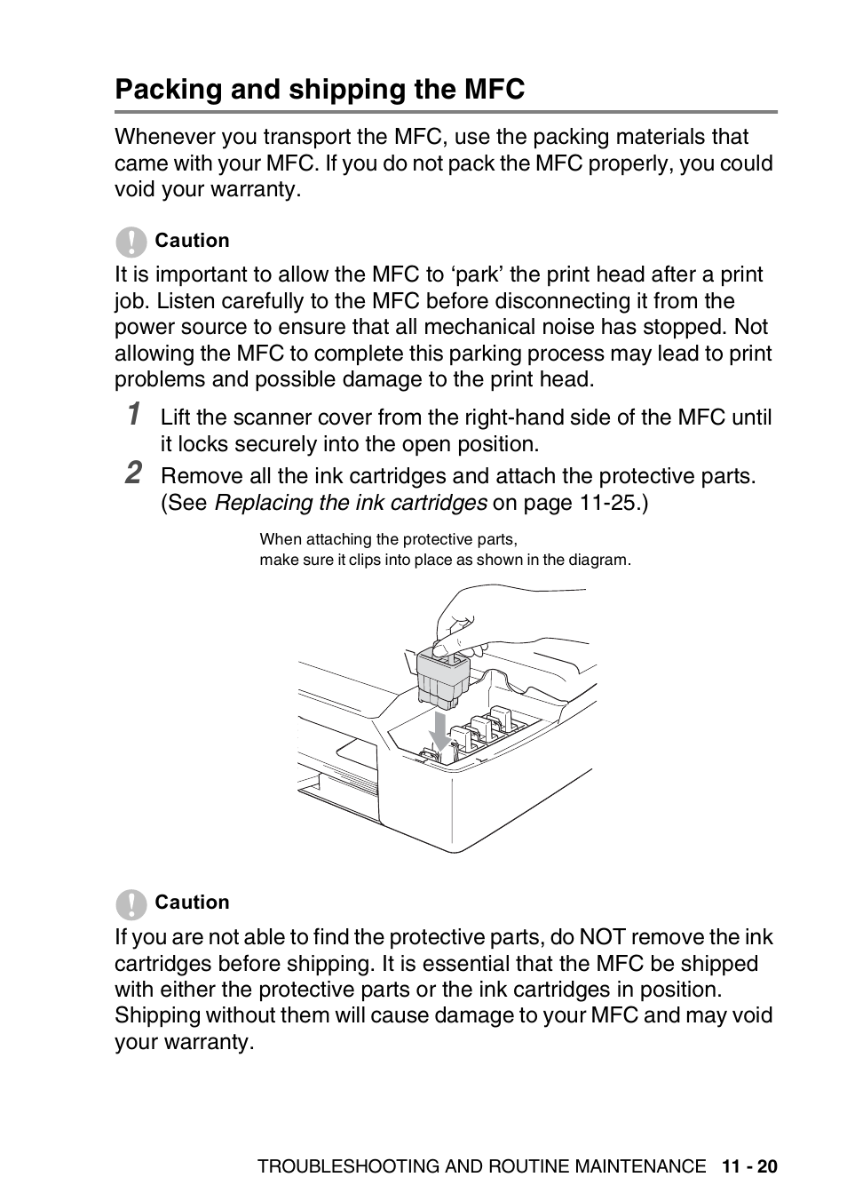 Packing and shipping the mfc, Packing and shipping the mfc -20 | Brother MFC-5440CN User Manual | Page 148 / 211