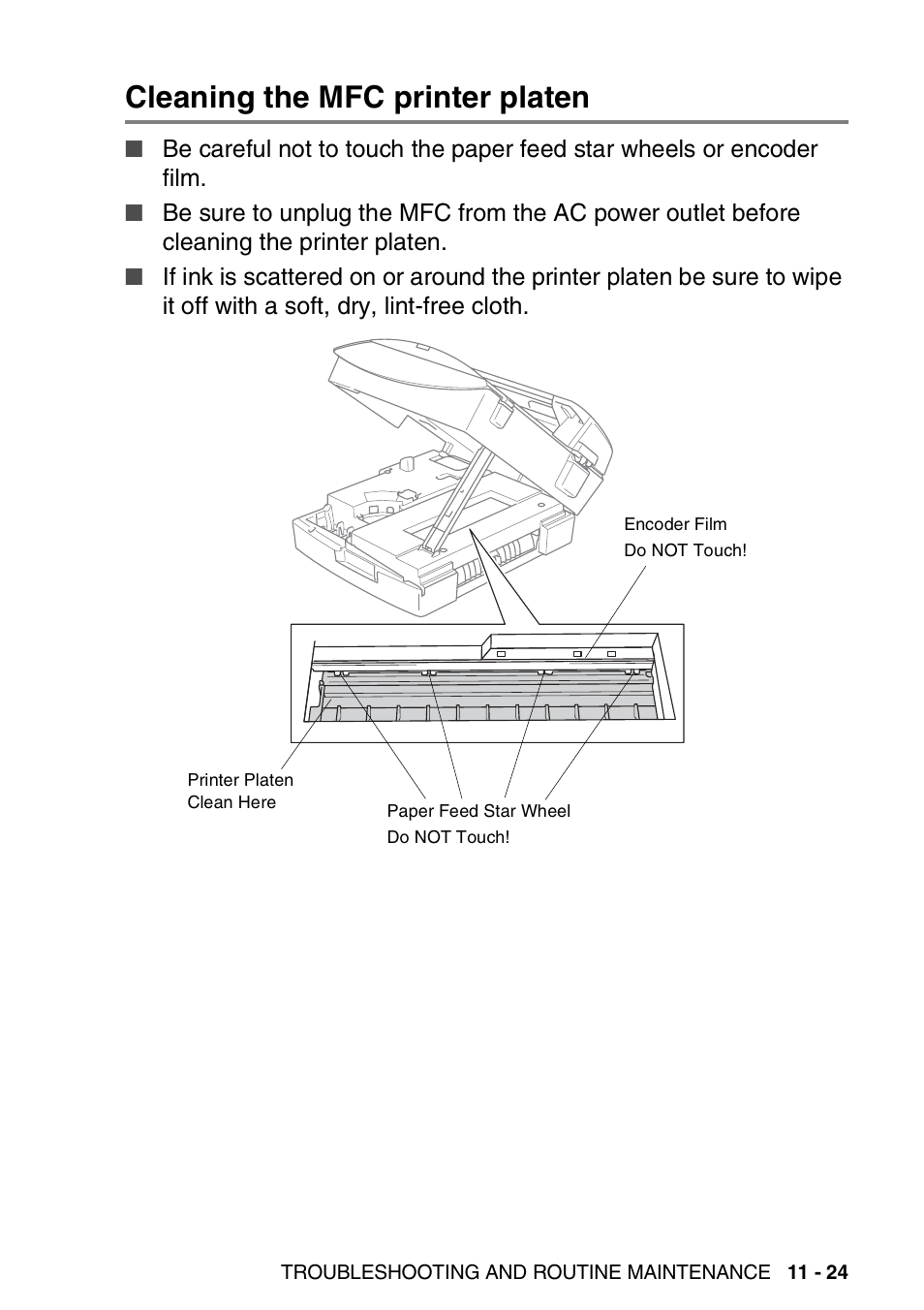Cleaning the mfc printer platen, Cleaning the mfc printer platen -24 | Brother MFC-5440CN User Manual | Page 152 / 211