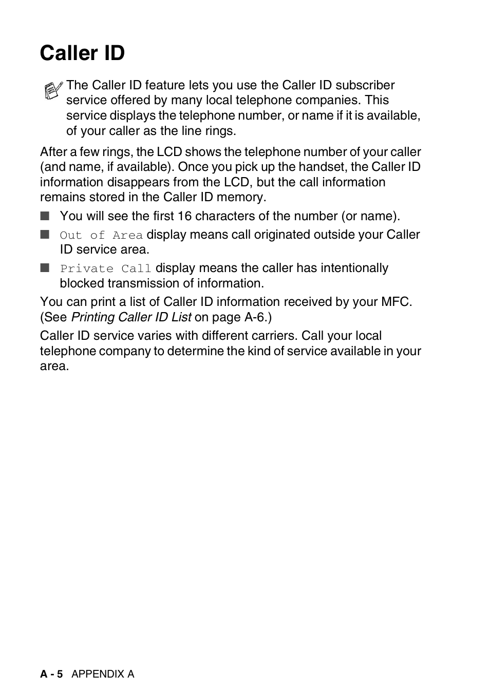 Caller id | Brother MFC-5440CN User Manual | Page 161 / 211