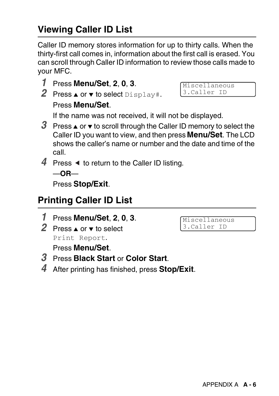 Viewing caller id list, Printing caller id list | Brother MFC-5440CN User Manual | Page 162 / 211