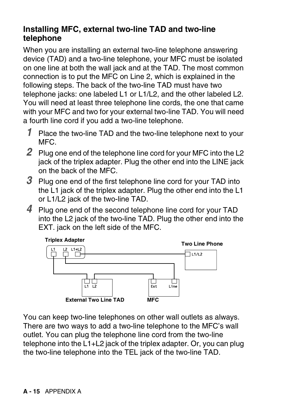 Installing mfc, external two-line tad and | Brother MFC-5440CN User Manual | Page 171 / 211