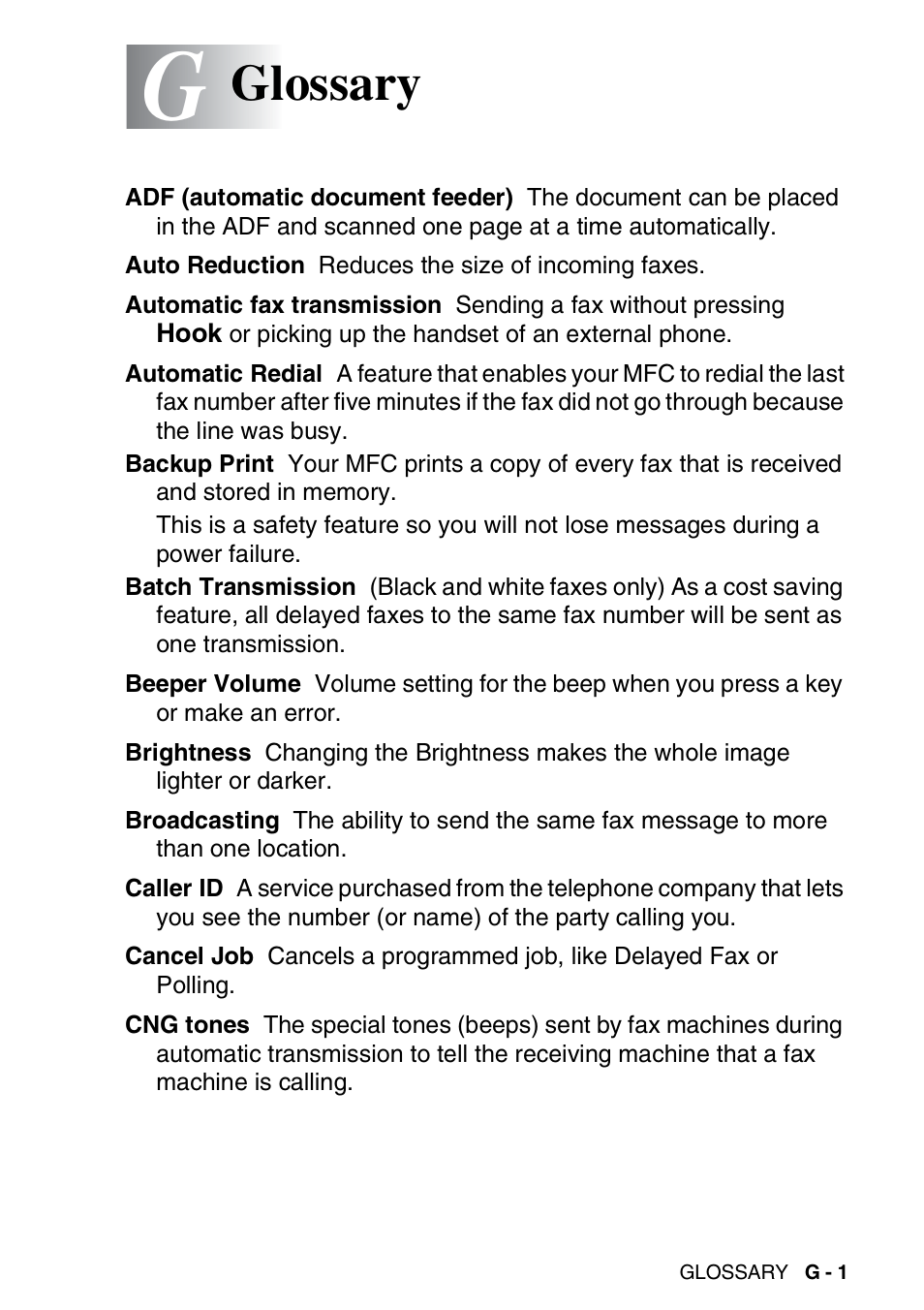 Glossary | Brother MFC-5440CN User Manual | Page 186 / 211
