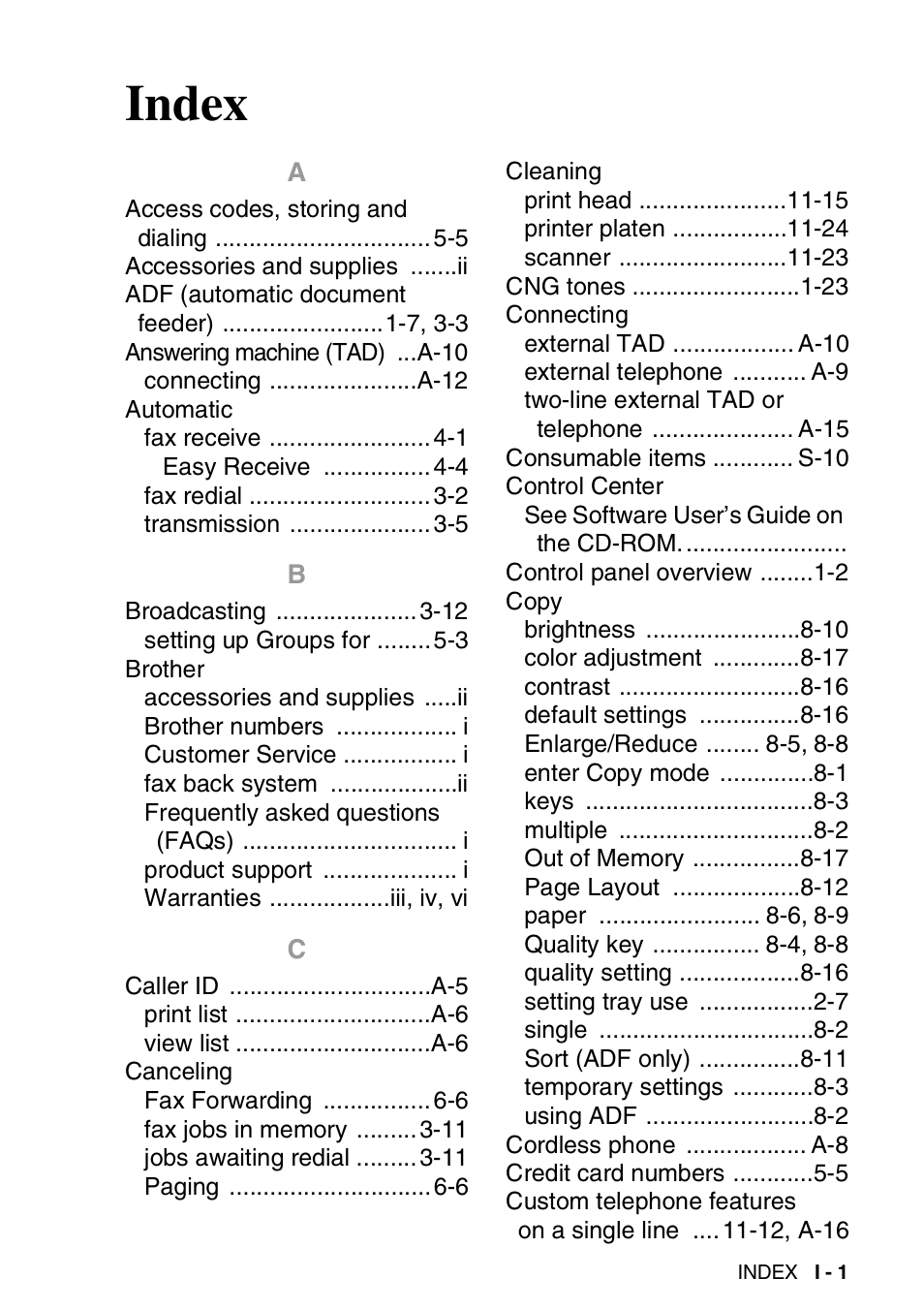 Index | Brother MFC-5440CN User Manual | Page 202 / 211