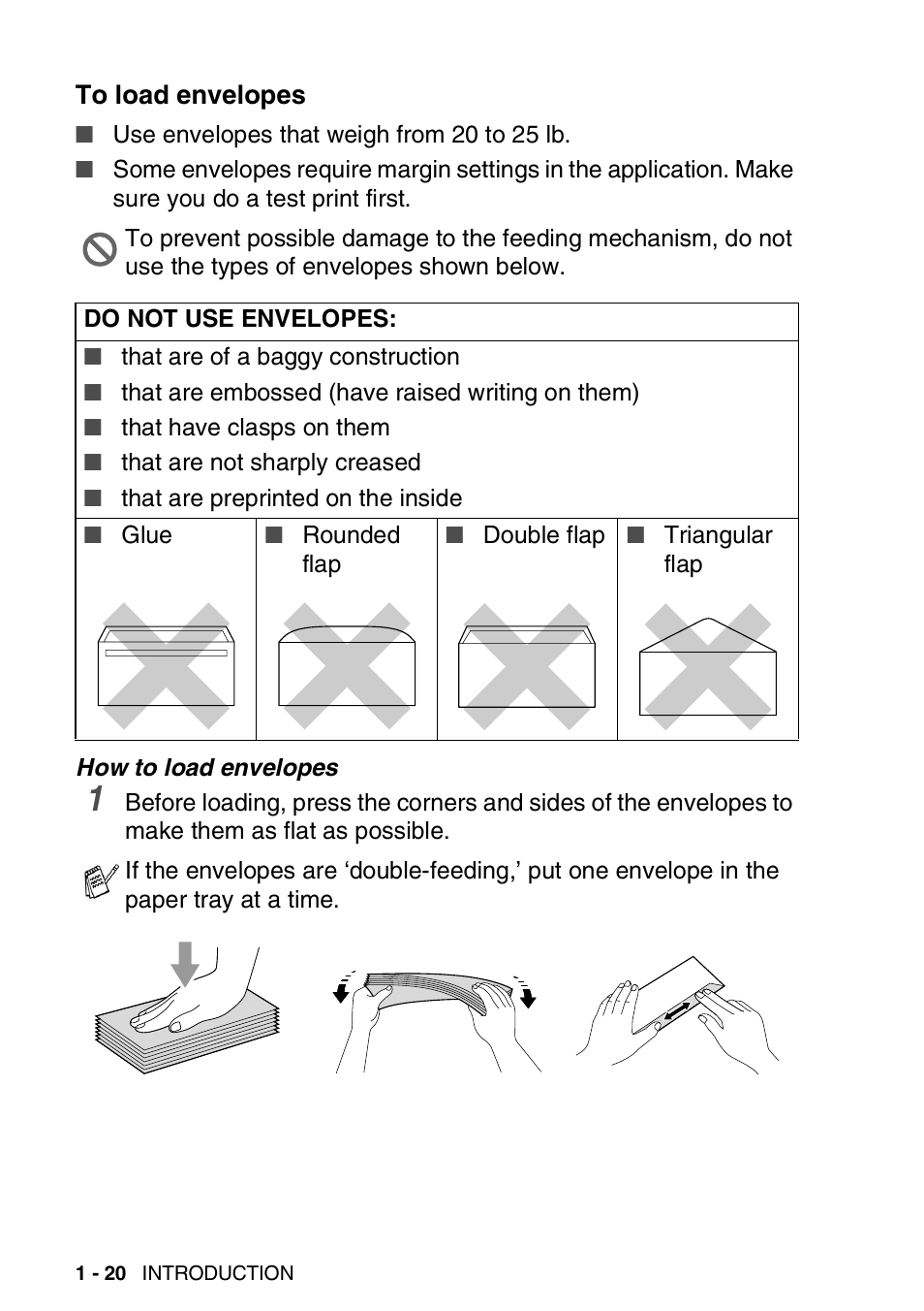 To load envelopes, To load envelopes -20 | Brother MFC-5440CN User Manual | Page 39 / 211