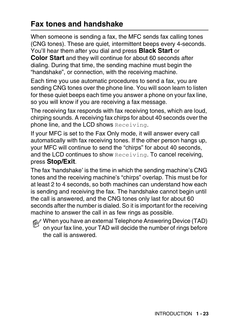 Fax tones and handshake, Fax tones and handshake -23 | Brother MFC-5440CN User Manual | Page 42 / 211