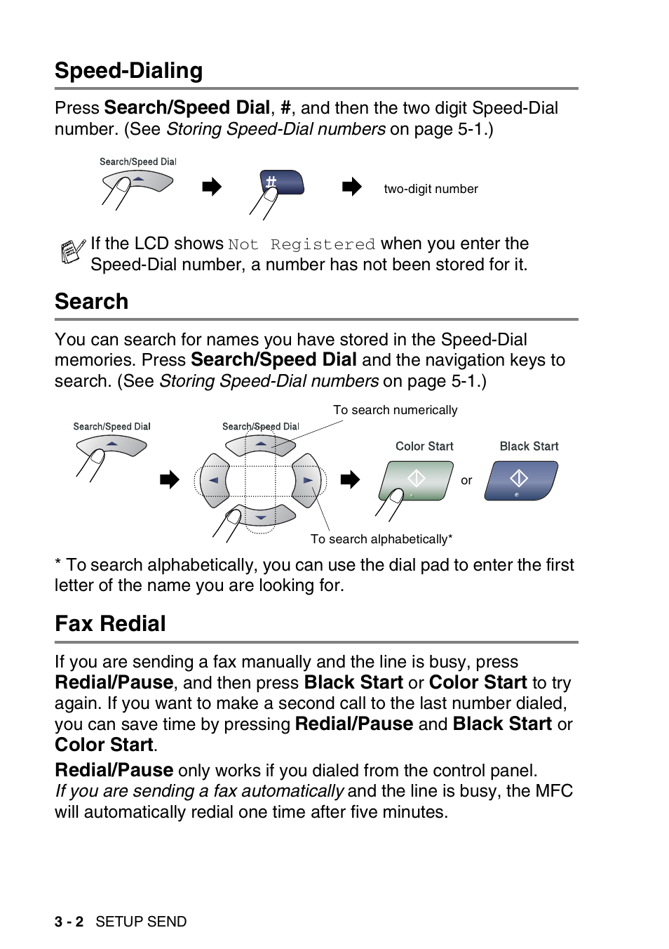 Speed-dialing, Search, Fax redial | Speed-dialing -2 search -2 fax redial -2 | Brother MFC-5440CN User Manual | Page 53 / 211