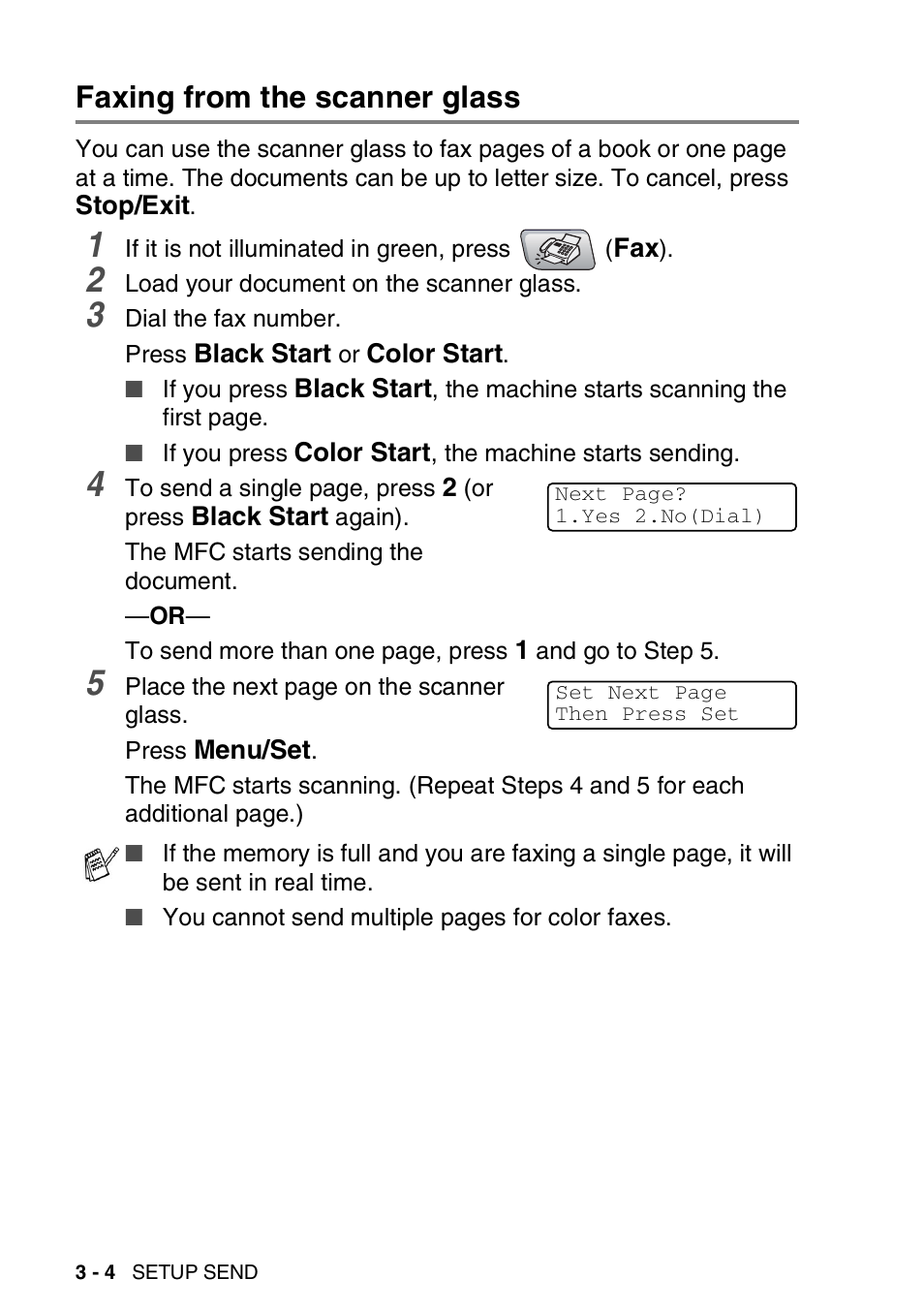 Faxing from the scanner glass, Faxing from the scanner glass -4 | Brother MFC-5440CN User Manual | Page 55 / 211