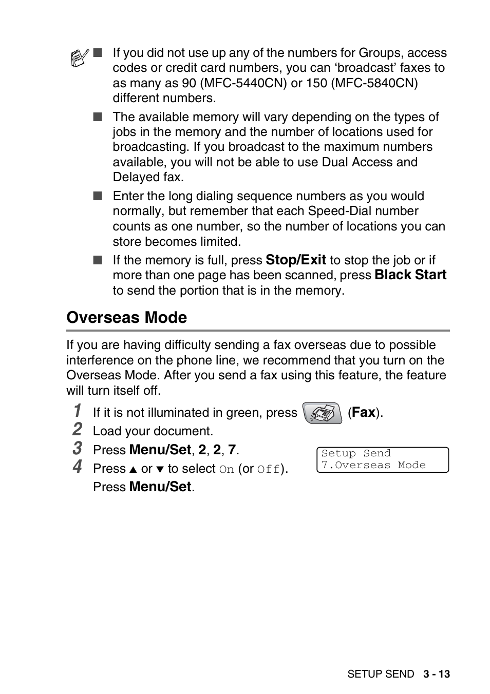 Overseas mode, Overseas mode -13 | Brother MFC-5440CN User Manual | Page 64 / 211