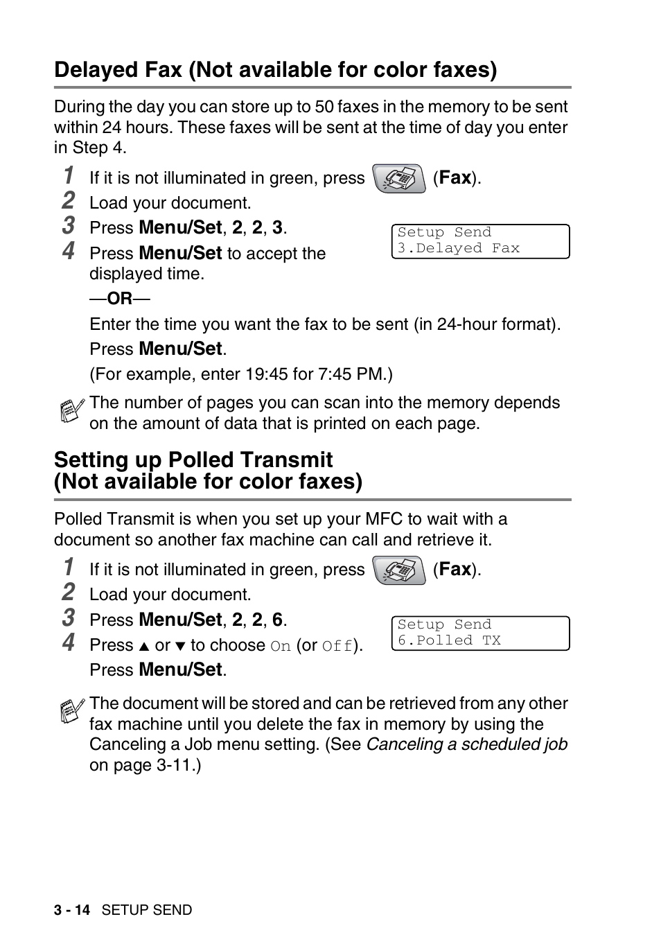 Delayed fax (not available for color faxes), Not available for color faxes) -14 | Brother MFC-5440CN User Manual | Page 65 / 211