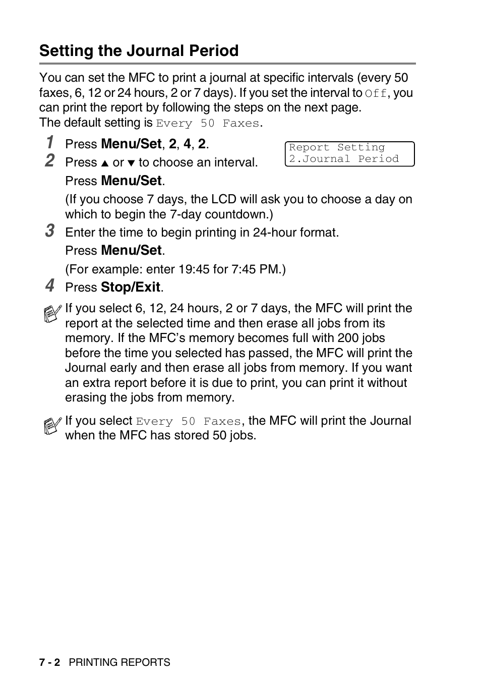 Setting the journal period, Setting the journal period -2 | Brother MFC-5440CN User Manual | Page 87 / 211