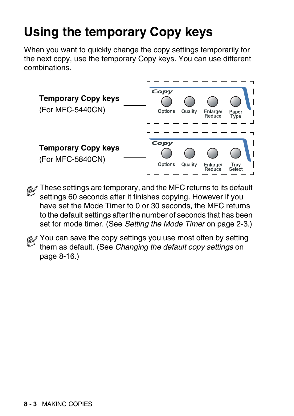 Using the temporary copy keys, Using the temporary copy keys -3 | Brother MFC-5440CN User Manual | Page 91 / 211