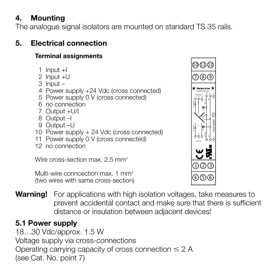 Multi-wire conncection max. 1 mm, Mehrleiteranschluß max. 1 mm, Zwei leiter gleichen querschnitts) | Weidmuller WAVE Analog DC/DC User Manual | Page 4 / 7