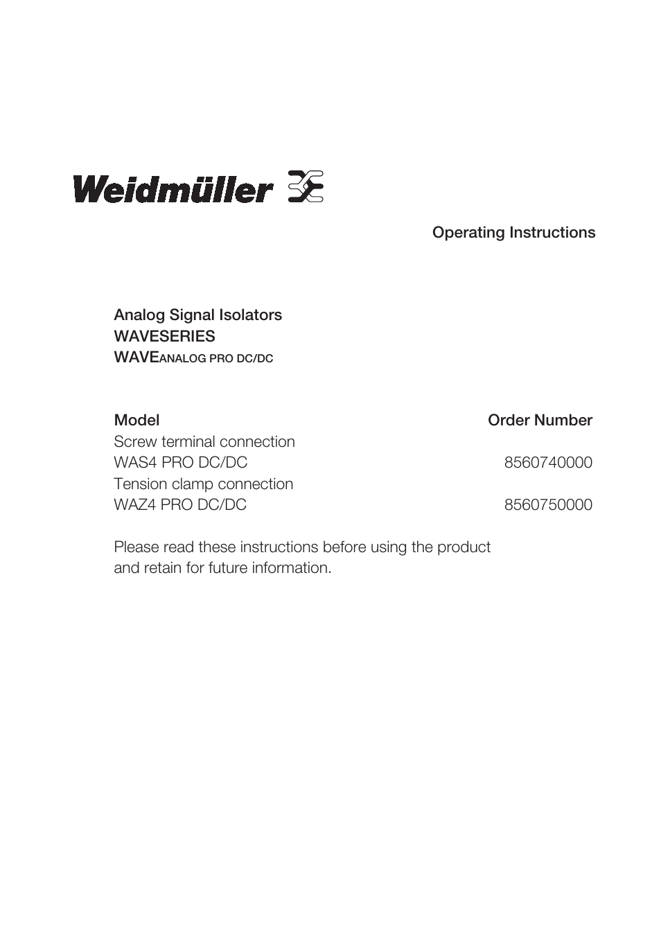 Weidmuller WAVE Analog PRO DC User Manual | 15 pages