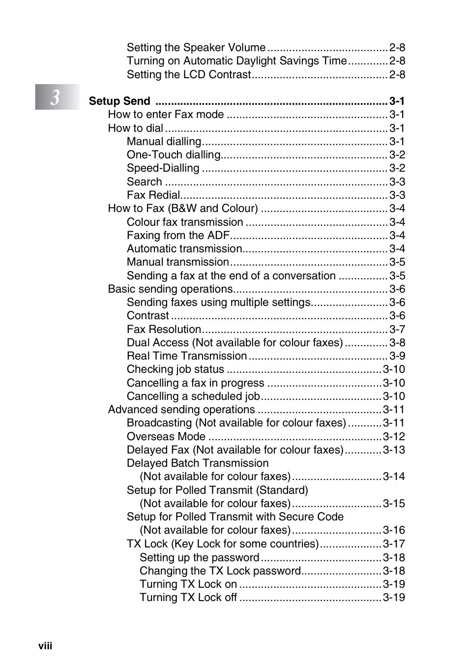 Brother FAX-3240C User Manual | Page 10 / 192