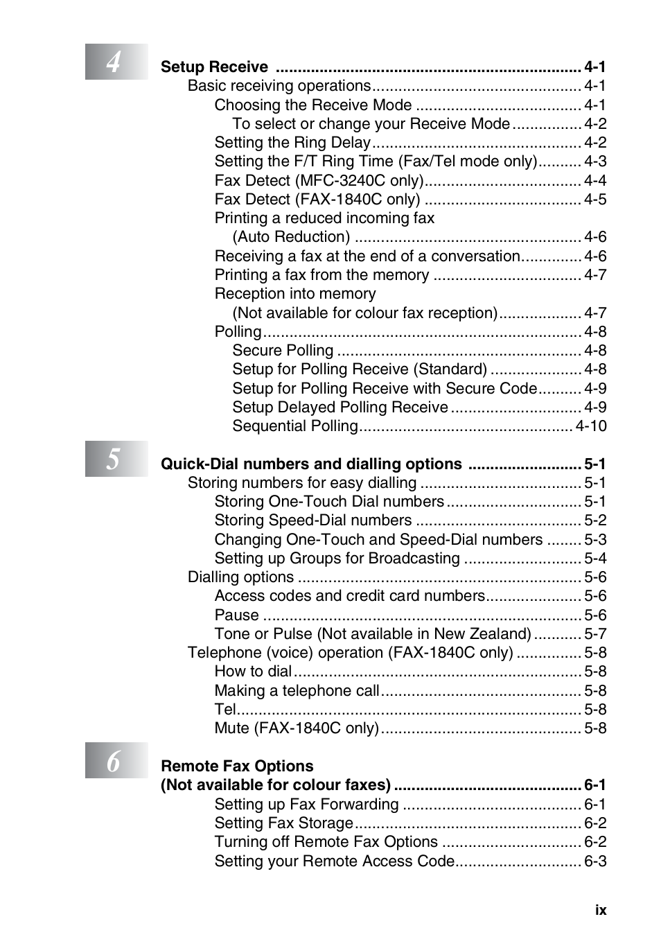 Brother FAX-3240C User Manual | Page 11 / 192