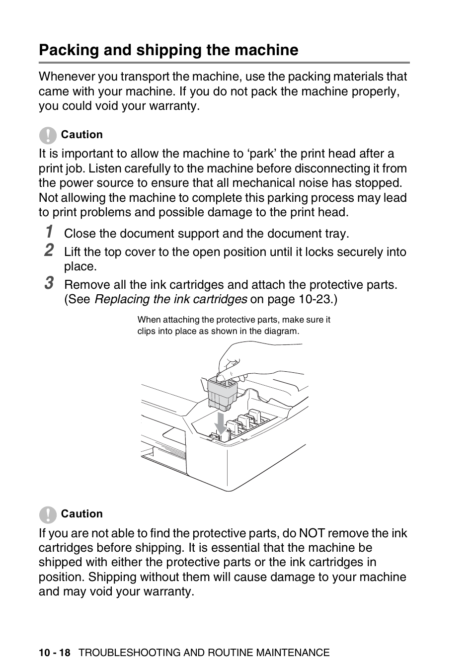 Packing and shipping the machine, Packing and shipping the machine -18 | Brother FAX-3240C User Manual | Page 131 / 192