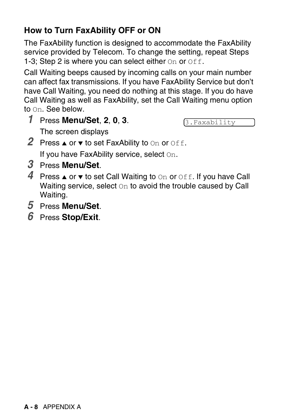 How to turn faxability off or on | Brother FAX-3240C User Manual | Page 147 / 192