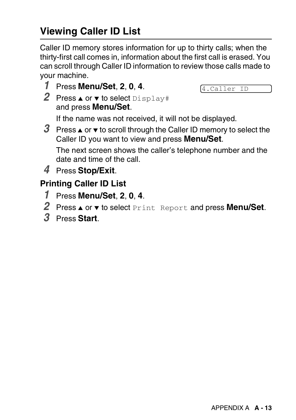 Viewing caller id list, Printing caller id list | Brother FAX-3240C User Manual | Page 152 / 192