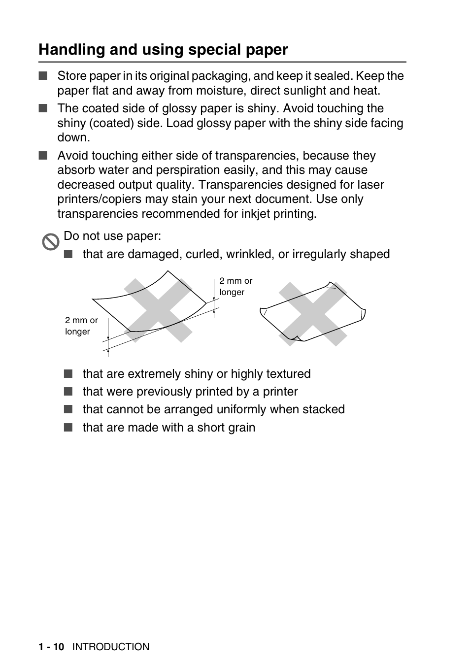 Handling and using special paper, Handling and using special paper -10 | Brother FAX-3240C User Manual | Page 25 / 192
