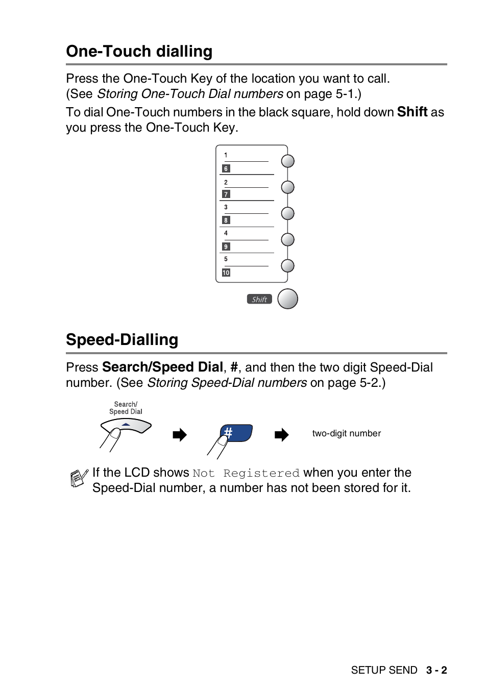 One-touch dialling, Speed-dialling, One-touch dialling -2 speed-dialling -2 | Brother FAX-3240C User Manual | Page 44 / 192
