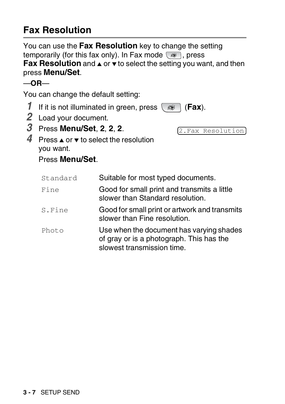 Fax resolution, Fax resolution -7 | Brother FAX-3240C User Manual | Page 49 / 192