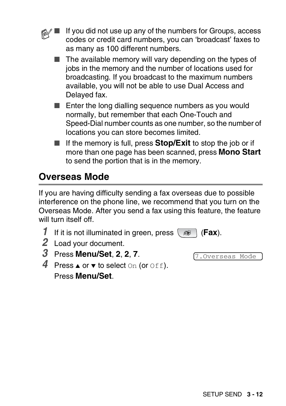 Overseas mode, Overseas mode -12 | Brother FAX-3240C User Manual | Page 54 / 192