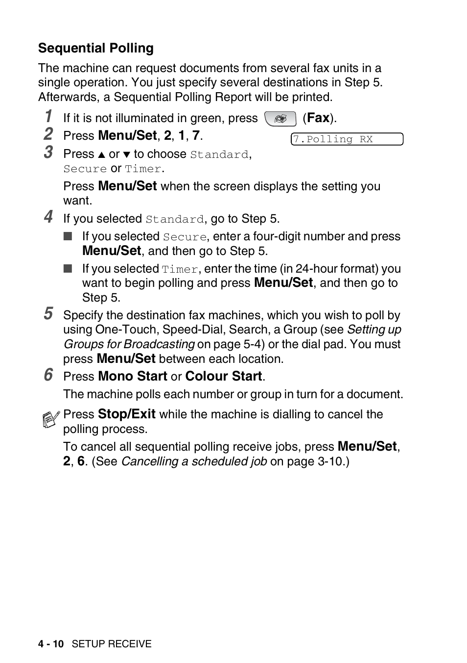 Sequential polling, Sequential polling -10 | Brother FAX-3240C User Manual | Page 71 / 192