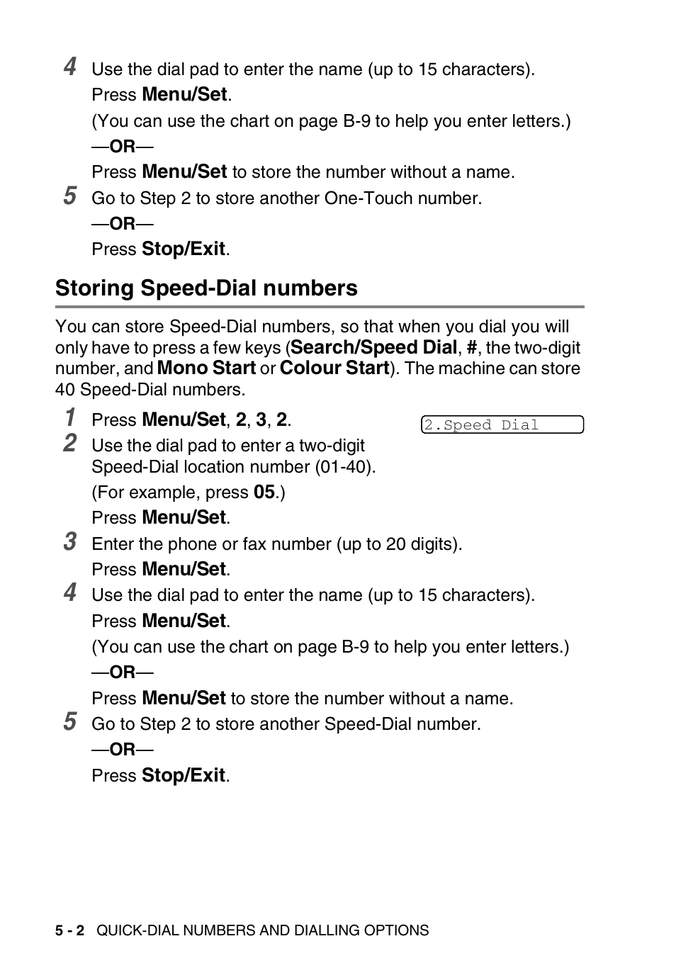 Storing speed-dial numbers, Storing speed-dial numbers -2 | Brother FAX-3240C User Manual | Page 73 / 192