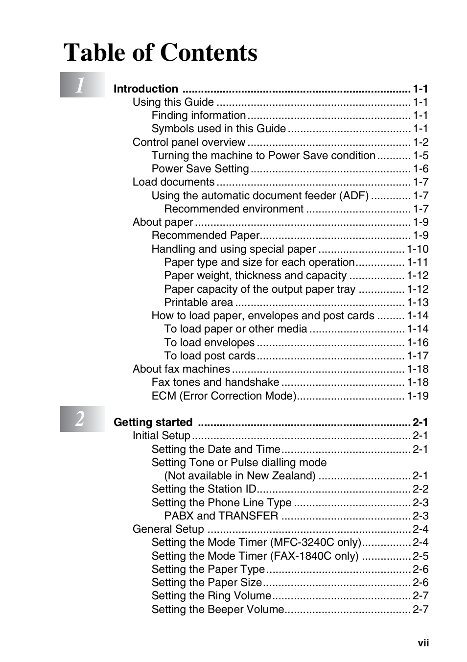 Brother FAX-3240C User Manual | Page 9 / 192