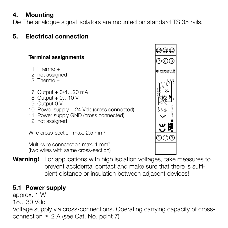 Mehrleiteranschlu§ max. 1 mm, Zwei leiter gleichen querschnitts), Multi-wire conncection max. 1 mm | Weidmuller WAVE Analog PRO Thermo User Manual | Page 10 / 13