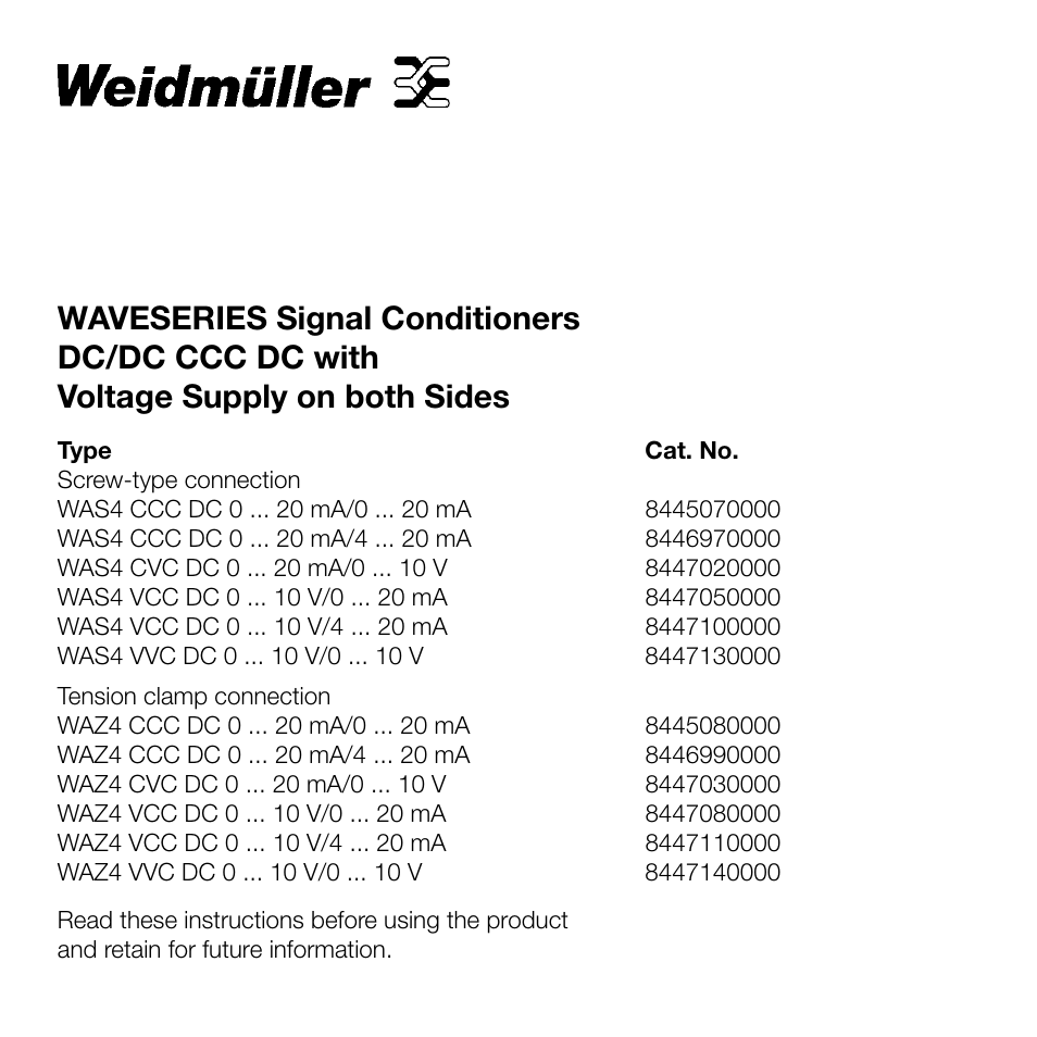 Weidmuller DC/DC CCC DC - with voltage supply on both sides User Manual | 8 pages