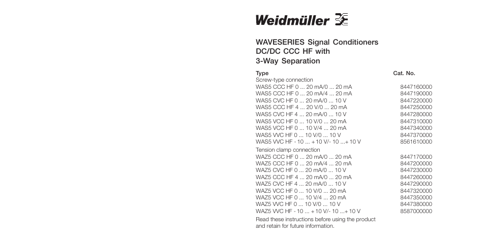 Weidmuller DC/DC CCC HF - with 3 way separation User Manual | 5 pages