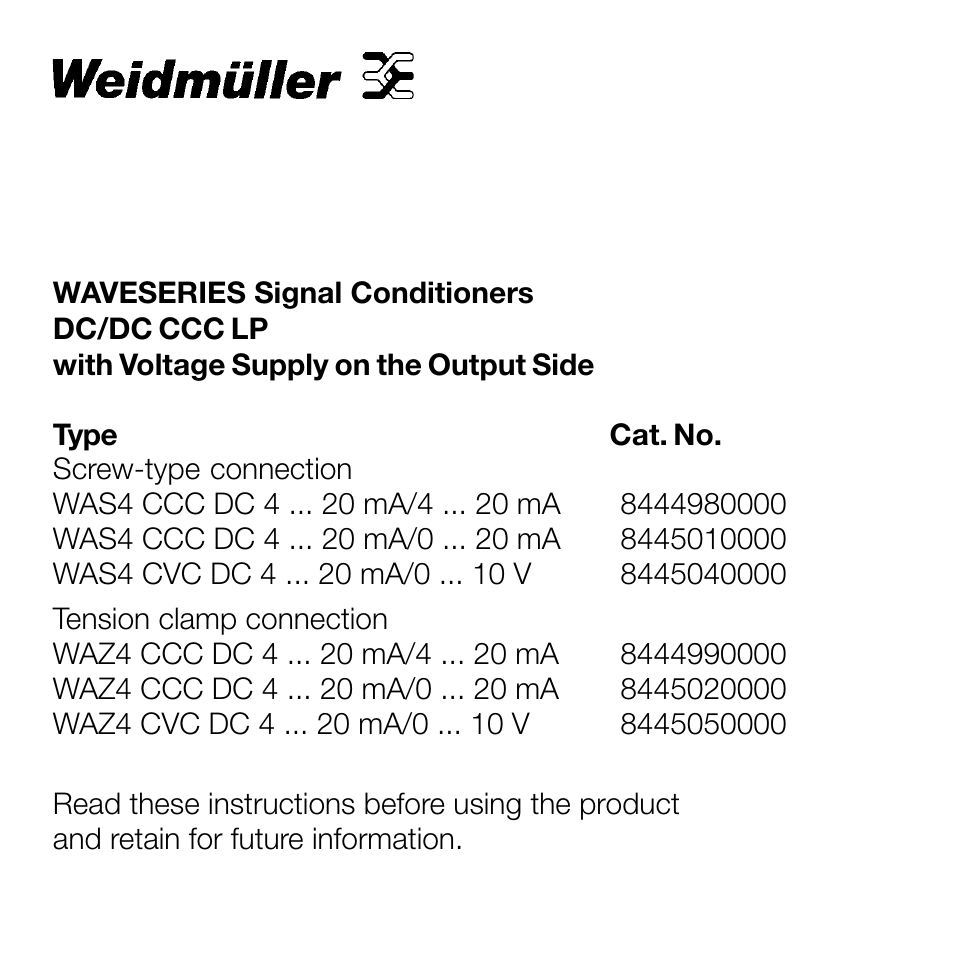 Weidmuller DC/DC CCC LP - with voltage supply on the output side User Manual | 8 pages