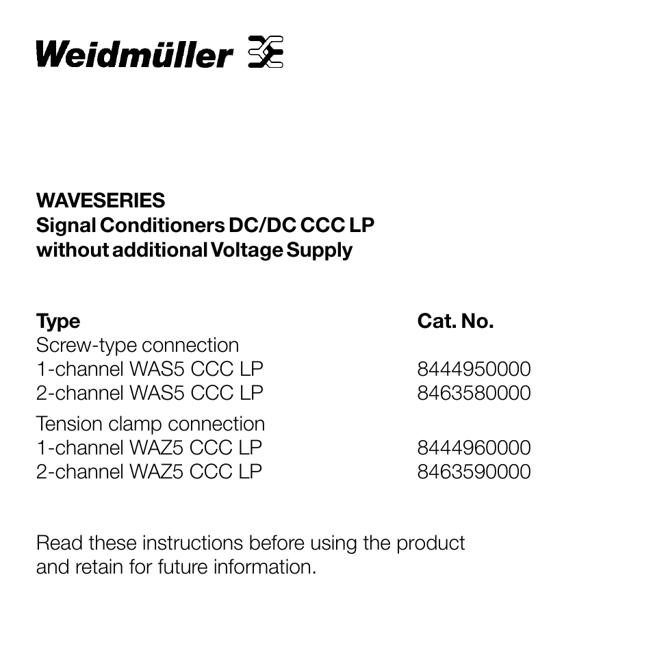 Weidmuller DC/DC CCC LP - without additional voltage supply User Manual | 8 pages