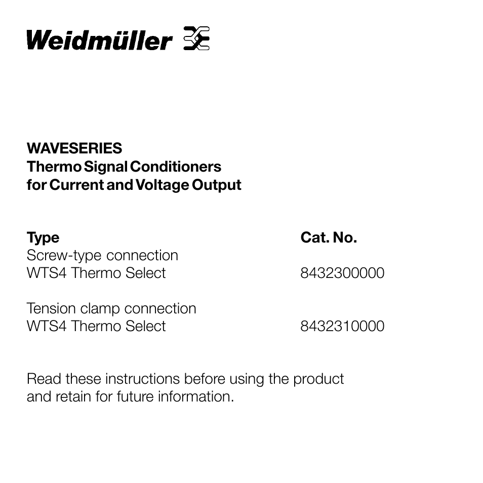 Weidmuller Thermo Signal Conditioners for current & voltage output User Manual | 14 pages